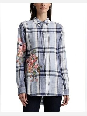 💖 Lauren Ralph Lauren Plaid Floral Linen Button Down Shirt